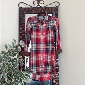 Red, White and Blue Plaid Button-Up Flannel Dress XS Kavu
